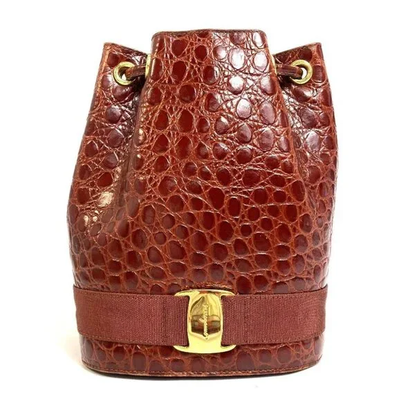 Salvatore Ferragamo AQ-215676 Vala Embossing Backpack Leather Brown